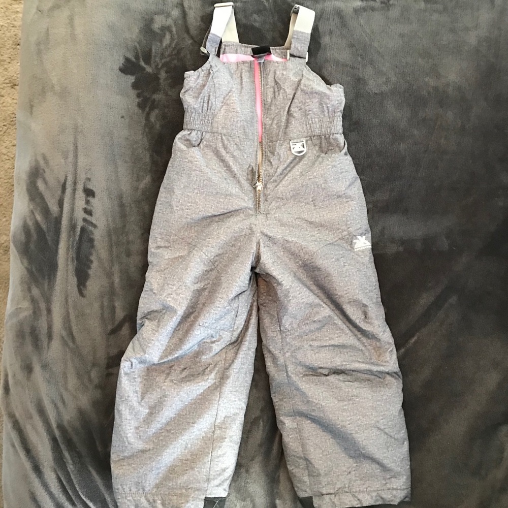 Girls 4/5 gray & pink snow bibs ski pants like new